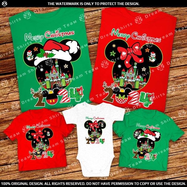 2024 Fête très joyeux Noël de Mickey Chemises de famille Magic Kingdom Chemises de groupe de Noël assorties Disney World ou Disneyland Noël