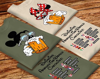 Mickey Beer Minnie Beer Disney-Paar-Shirts vorne und hinten bedruckt Checkliste Inspiration Epcot Food and Wine Fest