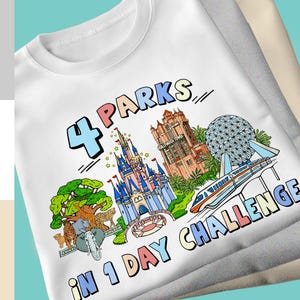 4 Parks in 1 Day Challenge Shirt Four Parks One Day Challenge Unisex Softstyle T-Shirt Magic Kingdom/Animal Kingdom/Epcot/Hollywood Studios