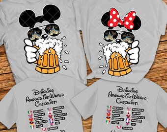 Mickey Beer Minnie Beer Front and Back print Disney couple shirts Drinking Around the world checklist Inspiration Epcot Food and Wine Fest