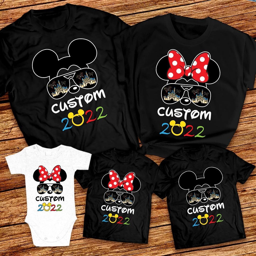 Custom Disney Mickey and Minnie shirts with castle in sunglasses 2023