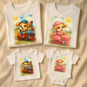 Train Puppy Matching Family Shirts – Conductor Dog T-Shirts for Mom Dad Kids Baby – Cute Travel Outfit for Birthday or Photoshoot