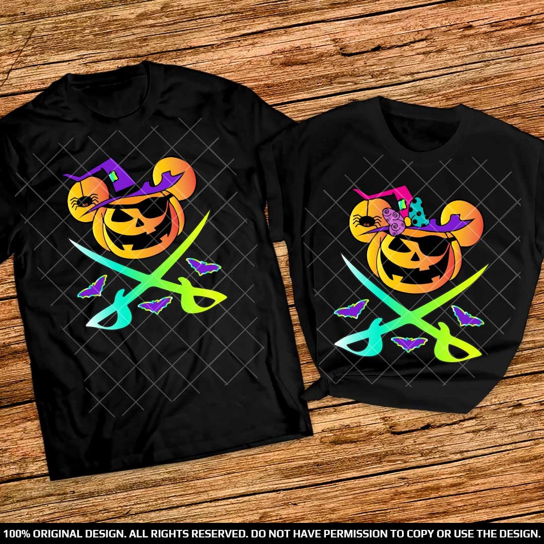 Pirate Mickey not so-scary Halloween party Couple Shirt, Disney halloween Matching shirt, Mickey and Minnie pumpkin shirt