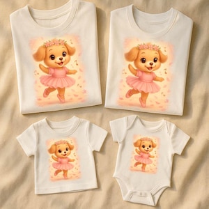 Ballerina puppy familieshirts – bijpassende mama papa kinder babyoutfits – schattige hond in tutu voor dansfeesten, verjaardagen, fotoshoots
