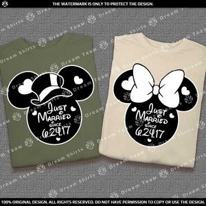 Custom Just Married Since Shirts Anniversary Gift Disney World or Disneylend Honeymoon Shirts Personalised Gifts for Newly Married Couple