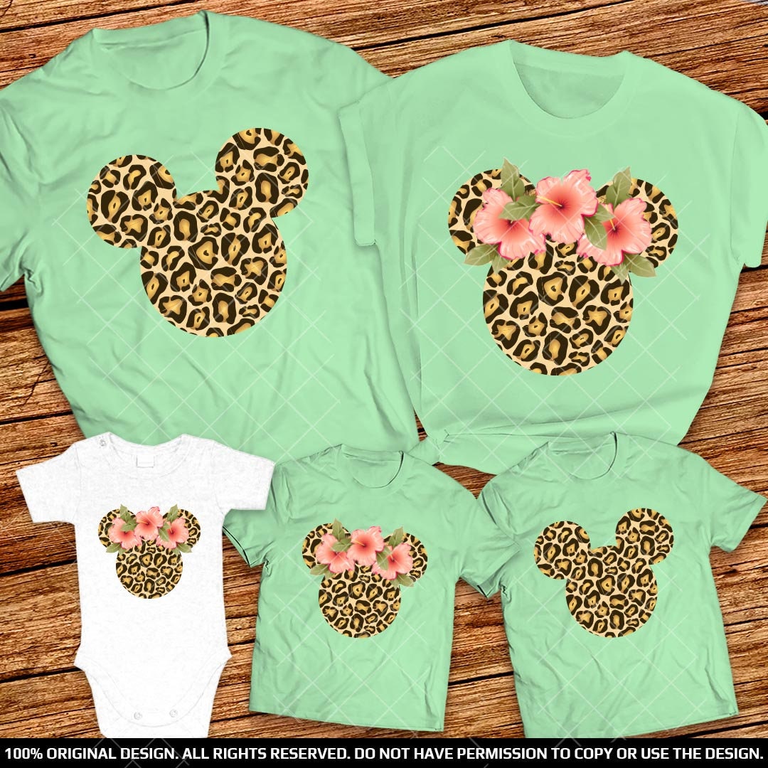 Mickey and Minnie head Leopard print Family Shirts Animal Kingdom Theme Park family shirts