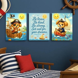 Pirate Puppy Nursery Art: 3-Piece Canvas Print Set