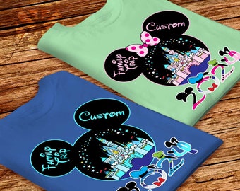 Magic Castle in Mickey and Minnie head wth Personalized Name in the ear Custom Disney tee Matching shirts for Group Disney family Trip 2024