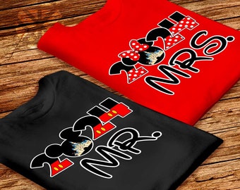 Disney Just Married Shirts, Couple Honeymoon Tees, Magical Matching Tops for Newlyweds, Perfect Wedding Gift, Mr and Mrs Mickey and Minnie