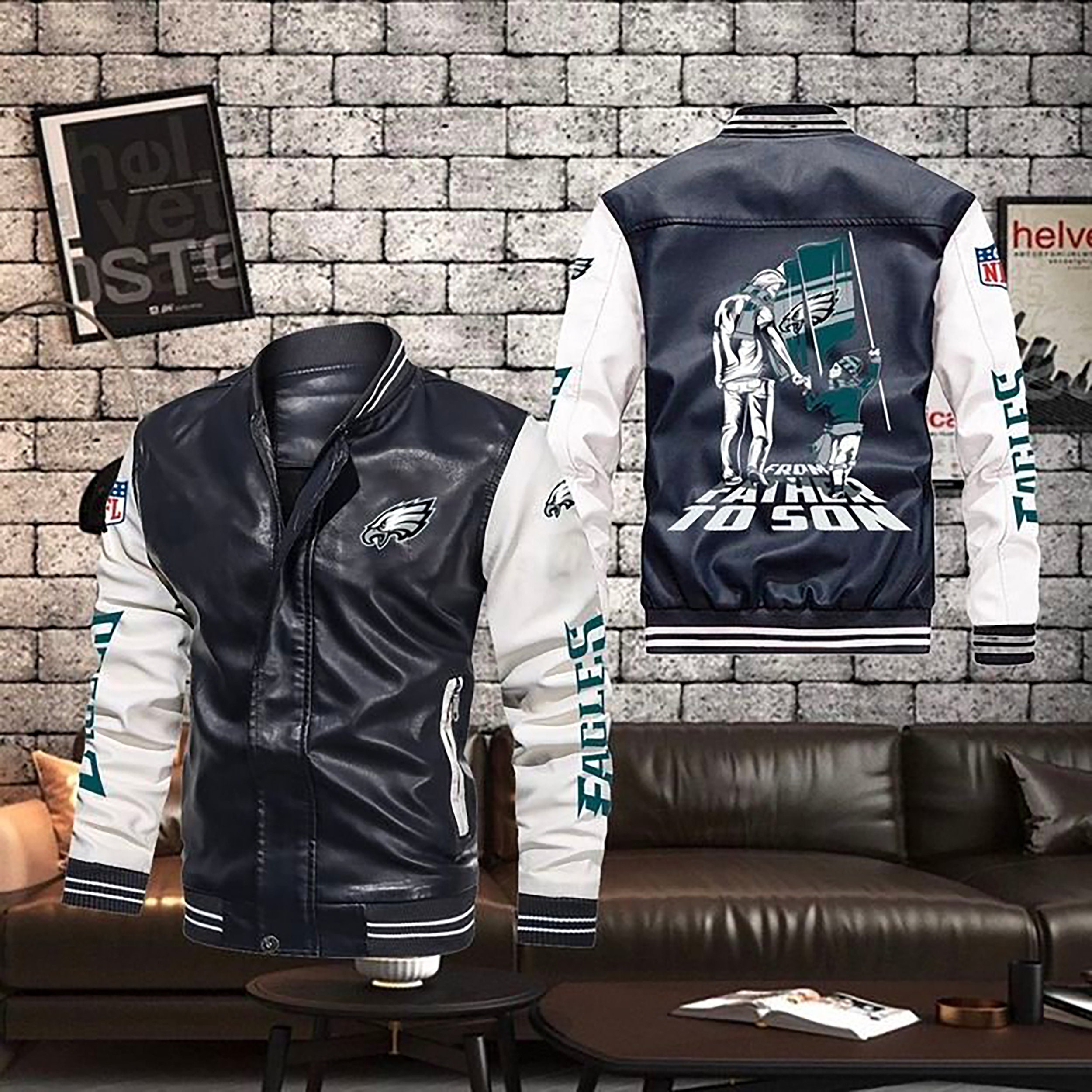 Super Bowl Philadelphia Eagles NFL Leather Bomber Jacket Etsy