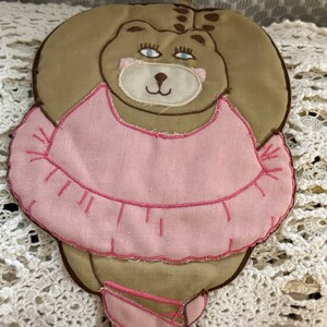 Vintage Ballerina Bear Quilt Potholder Trivet Hot Pad Cottagecore Country Farmhouse
