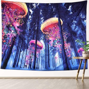 Psychedelic Trippy Forest Landscape Tapestry Galaxy Jellyfish