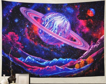 Galaxy Tapestry Trippy Planet Psychedelic Mountain Tapestry Wall Hanging Space Starry Sky Home Decor Trippy Art