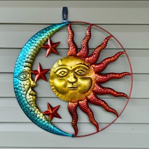 Sun and Moon with Stars Metal Wall Art Wall Decor Metal Outdoor Garden Decor Indoor Wall Decor 3d metal sun