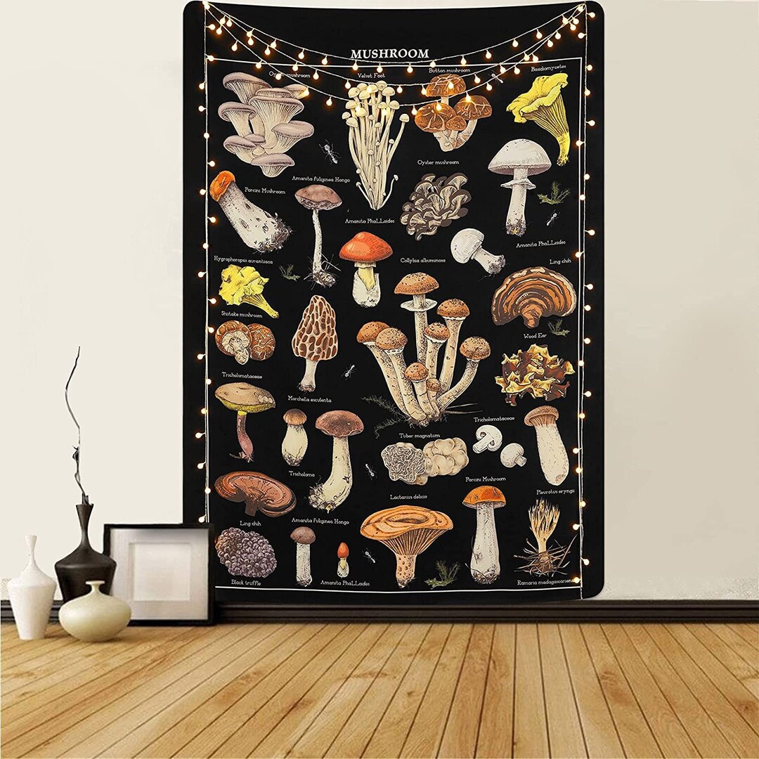 Retro Mushroom Tapestry. Mushroom Tapestry Wall Hanging. Mushroom Home