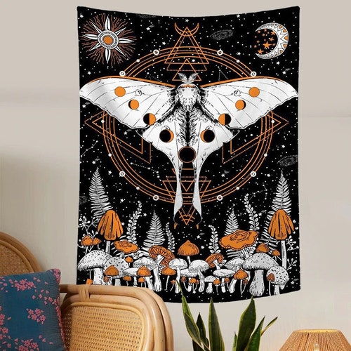 Trippy Mushroom Tapestry Moon and Stars Tapestry Snail - Etsy