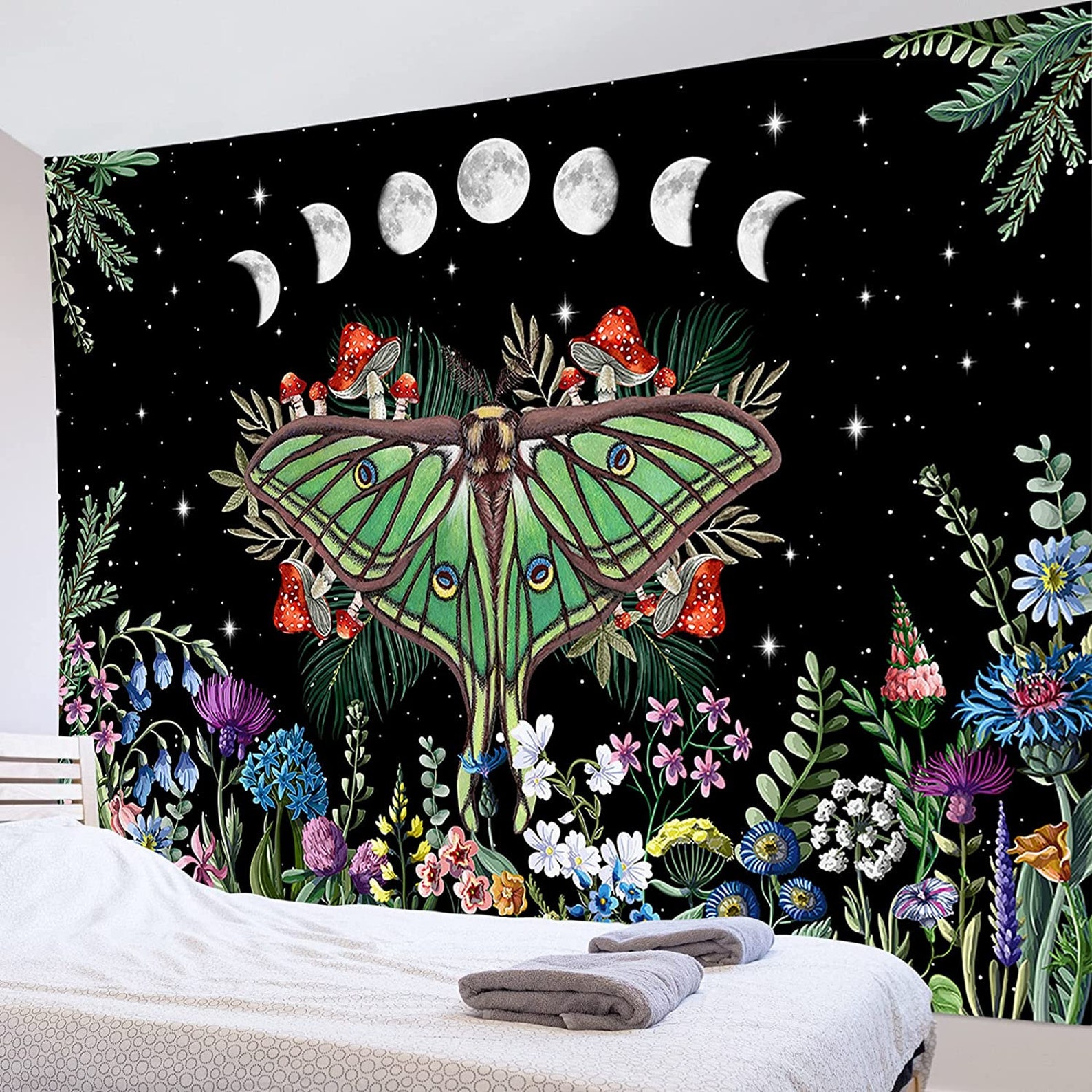 Moth Tapestry Trippy Mushroom Tapestry Sun and Moon Tapestries Etsy