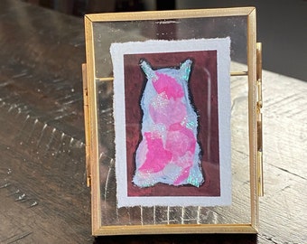 Tiny Pink Sparkly Dress - miniature watercolor collage dress painting