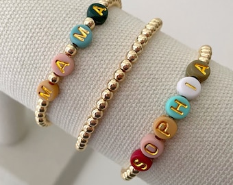 Bunte Buchstaben Perlenarmbänder | 14k Gold Perlenarmbänder | Namensarmbänder | Perlen Name Armbänder | Initial Armbänder | Kundenspezifische Armbänder