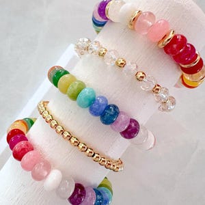 the chunky rainbow collection | rainbow bracelet | stone bead bracelet | 14k gold bead bracelet | crystal bracelet | stretch bracelet