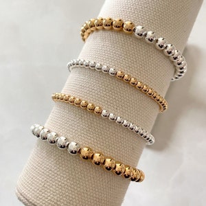 the half and half collection mixed metal bracelet gold and silver bracelet beaded bracelet minimalist bracelet gold bead bracelet image 3