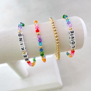 Rainbow Beaded Name Bracelet | Square Name Bracelet | Word Bead Bracelet | Inspirational Bead Bracelet | Rainbow Beaded Bracelet