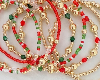 the holiday collection | christmas beaded bracelet | 14k gold plated bracelet | seed bead bracelet | beaded bracelet