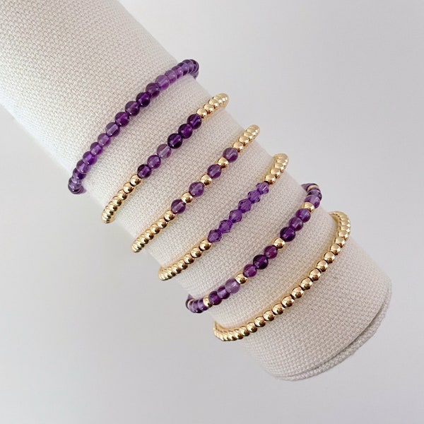 the amethyst | amethyst bead bracelet | gemstone bracelet | stacking bracelet | birthstone bracelet | 14k gold plated bracelet