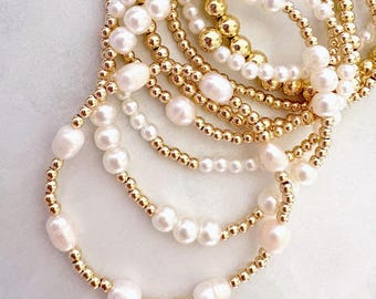 die Signatur-Goldperlen-Kollektion | Perlenarmband | 14k vergoldet Armband | dehnbares Armband | minimalistisches Armband | Goldschmuck