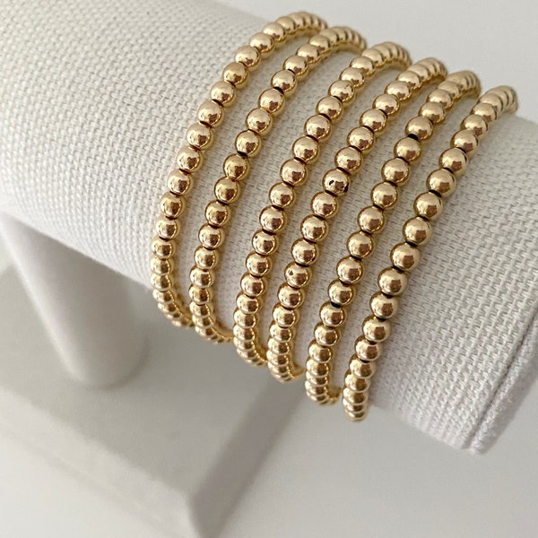 14k Gold Plated Stacking Bracelets | Stackable Bracelets | Stacking Bracelets | Gold Beaded Bracelets | 14k Gold | Precious Metal Bracelets