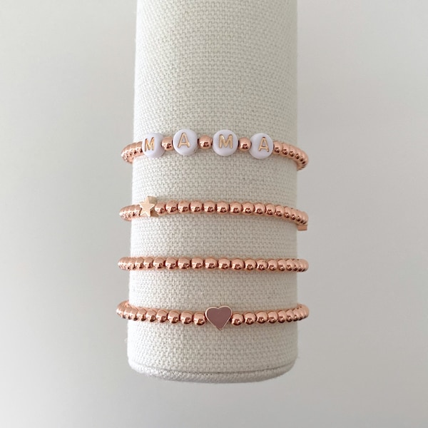 rose gold beaded bracelets | stacking bracelets | stackable bracelets | beaded name bracelets |  custom bracelets | word bracelets