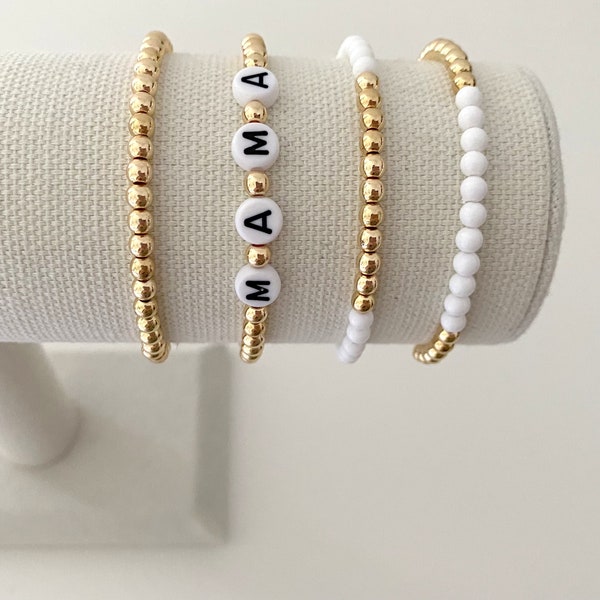 White Color Block Delicate Stacking Bracelets | 14k gold plated bracelets | TWO bracelet set | stackable bracelets | beaded bracelets