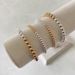 the half and half collection mixed metal bracelet gold and silver bracelet beaded bracelet minimalist bracelet gold bead bracelet image 1