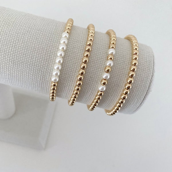 14k gold pearl stacking bracelets | pearl bracelets | stacking bracelets | stackable bracelets | birthstone bracelets