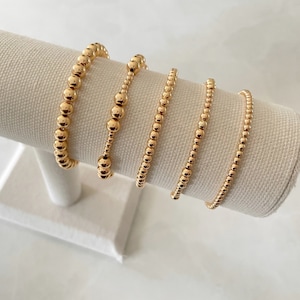 14k vergoldetes Stapelarmband | minimalistischer Schmuck | handgemachtes Perlenarmband | Armband gold | Stapelarmband | dehnbares Armband