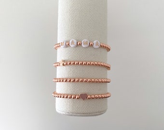 rose gold beaded bracelets | stacking bracelets | stackable bracelets | beaded name bracelets |  custom bracelets | word bracelets