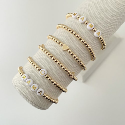 14K Gold Filled Custom 5 Stack Bracelets Personalized Beaded Etsy
