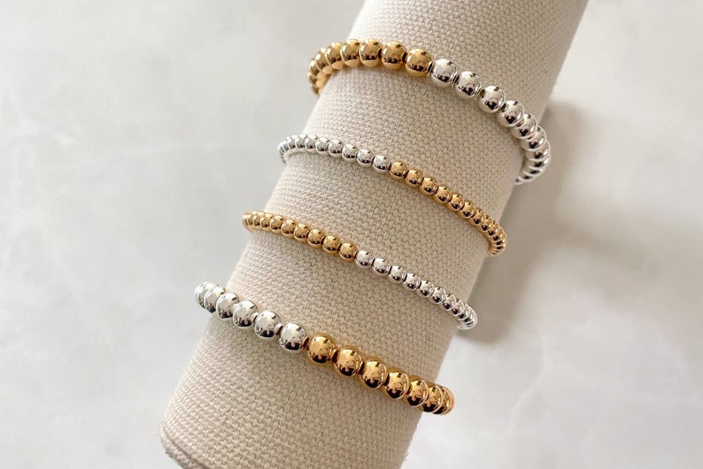 the half and half collection mixed metal bracelet gold and silver bracelet beaded bracelet minimalist bracelet gold bead bracelet image 3