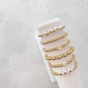 14K Gold Beaded Bracelets | Stackable Bracelets | Personalized Name ...