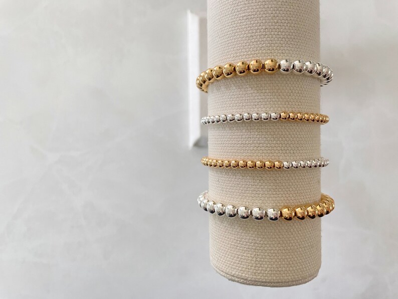 the half and half collection mixed metal bracelet gold and silver bracelet beaded bracelet minimalist bracelet gold bead bracelet image 8