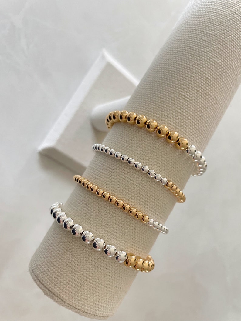 the half and half collection mixed metal bracelet gold and silver bracelet beaded bracelet minimalist bracelet gold bead bracelet image 7