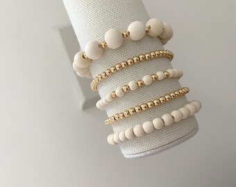 White Wooden Stacking Bracelets | Wood Bracelets | Stacking Bracelets | Boho Bracelets | Custom Bracelets | Gifts for Her | Gold Bracelets