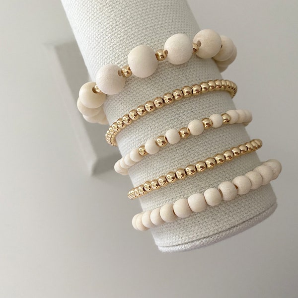 White Wooden Stacking Bracelets | Wood Bracelets | Stacking Bracelets | Boho Bracelets | Custom Bracelets | Gifts for Her | Gold Bracelets