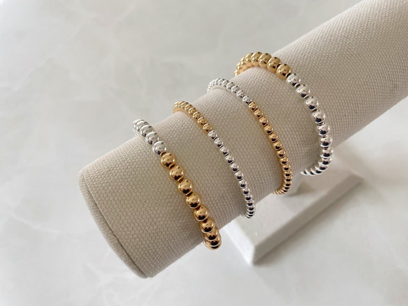 the half and half collection mixed metal bracelet gold and silver bracelet beaded bracelet minimalist bracelet gold bead bracelet image 1