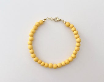 Golden | Wooden Stacking Bracelet | Yellow Beaded Bracelet | Beaded Clasp Bracelet | Beaded Bracelet