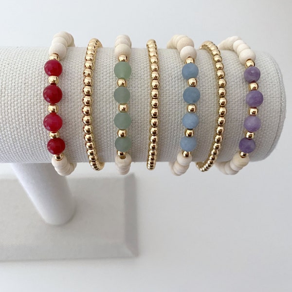 delicate wooden stacking bracelets | white wooden bracelets | stackable bracelets | wood bead bracelets