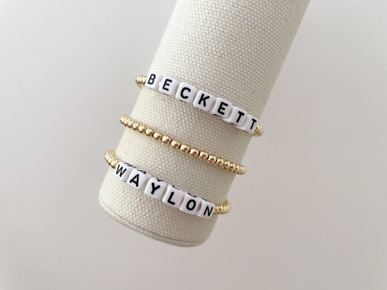 Square Letter Bead Name Bracelet Block Letter Beads Name Etsy