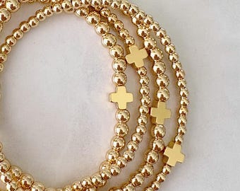 Colección de la cruz de oro de la firma / Pulsera de cruz de oro / Pulsera de cuentas cruzadas / Pulsera de fe / Pulsera religiosa / Pulsera de cuentas