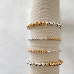 the half and half collection mixed metal bracelet gold and silver bracelet beaded bracelet minimalist bracelet gold bead bracelet image 6