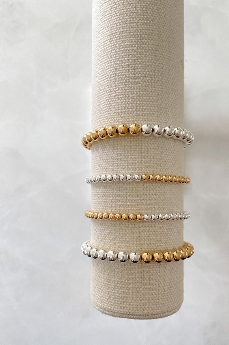 the half and half collection mixed metal bracelet gold and silver bracelet beaded bracelet minimalist bracelet gold bead bracelet image 6